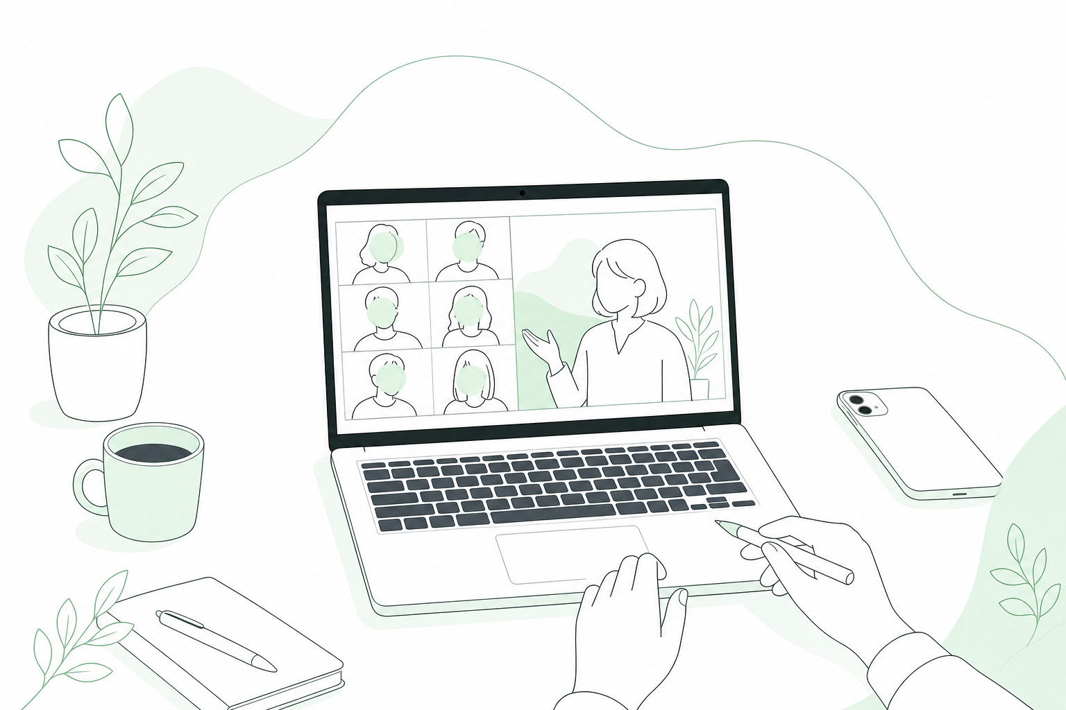 オンライン講座の参加者の顔を守るイラスト