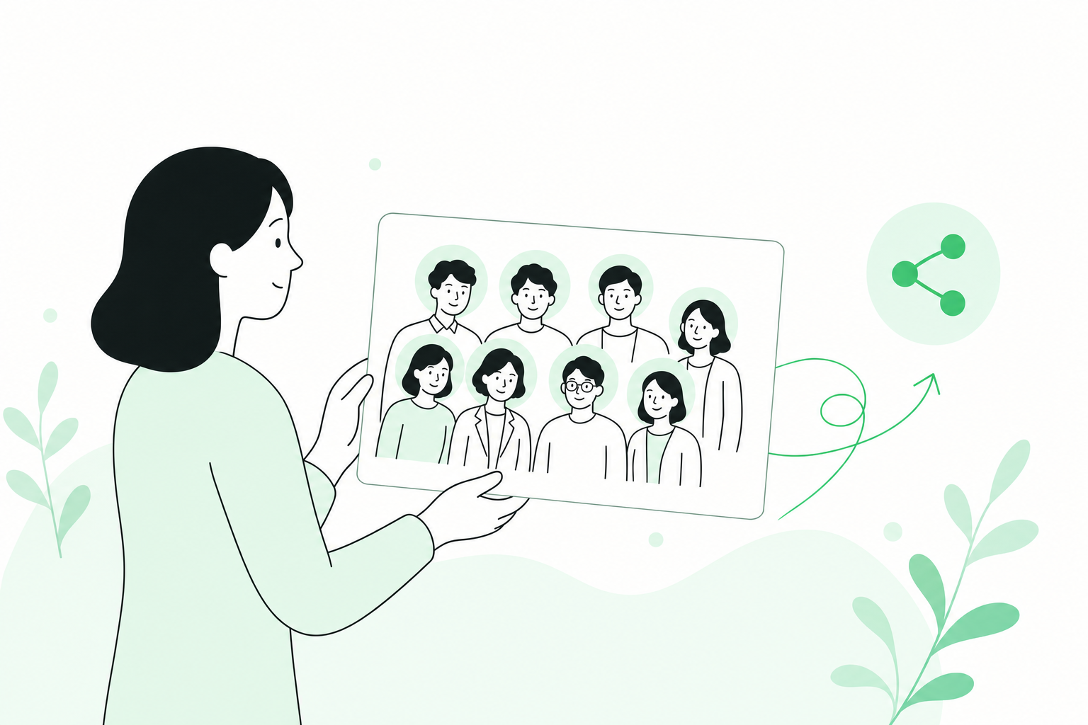 イベント写真の顔を守って共有するイラスト