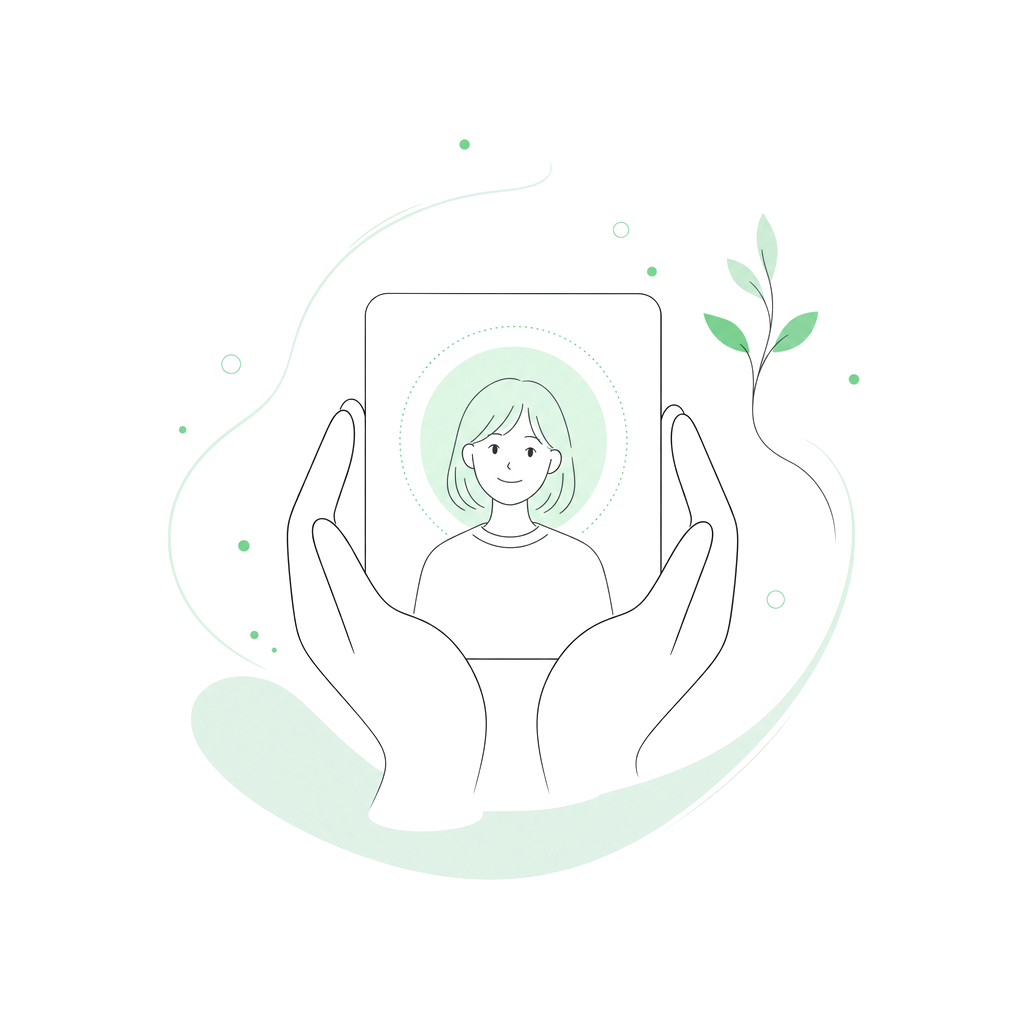 写真を丁寧に守る手のイラスト